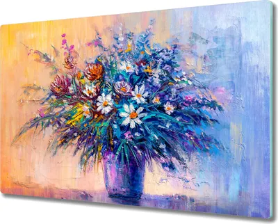 Produktbild von Coloray Schneidebrett Herdabdeckplatte 80x52 cm Kochplattenabdeckung Hackbrett Küchenbrett - Blumen Malerei
