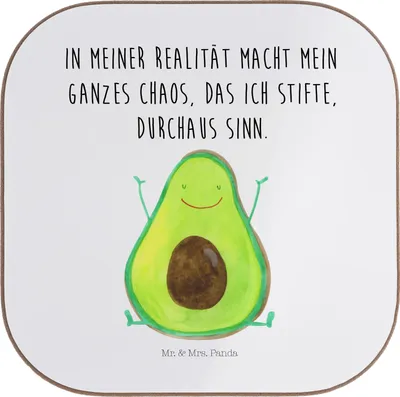 Produktbild von Mr. & Mrs. Panda Untersetzer für Gläser Avocado Glücklich - Weiß - Geschenk, Chaotisch, Kaffeeuntersetzer, Chaos, Tassen, Tischuntersetzer, gläseruntersetzer, Freude