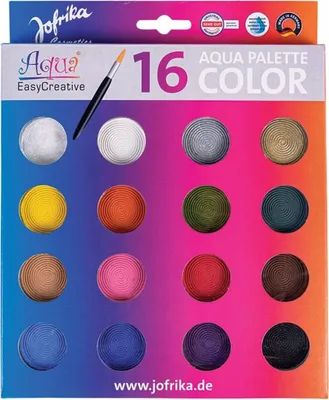 Produktbild von Jofrika 708795 Schminkset Aqua Color Palette Schminkpalette, 15 wasserlöslichen Farben & 1 x Glitzerpuder inkl. 2 Pinsel, mehrfarbig, 16-teilig (1 Set)