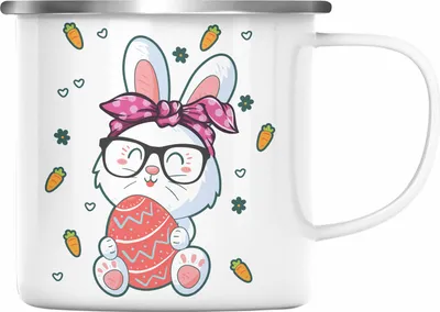 Produktbild von Trendation - Emaille Tasse Ostern Ostergeschenke Kinder Jugendliche Geschenke Lustige Grafik Osterhase Osterei Nerd Hase (Silber)