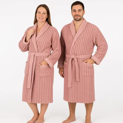 Produktbild von Betz Bademantel Microfaser mit Schalkragen - MALMÖ - für Herren und Damen Größe L/XL Farbe: lotus
