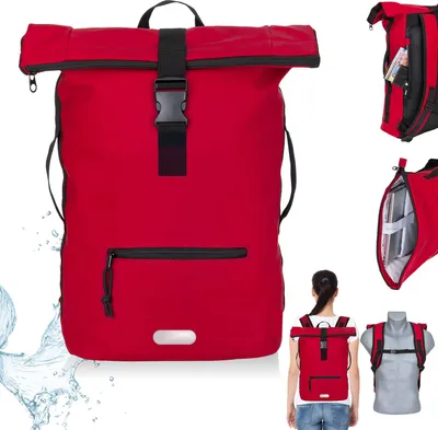 Produktbild von Rucksack Plane Time Bag Evo 24 L Kurierrucksack Roll-Top Herren Damen Freizeitrucksack Geheimfach Laptopfach Fahrradrucksack Reiserucksack Tasche Elephant 12825 Rot Uni + f