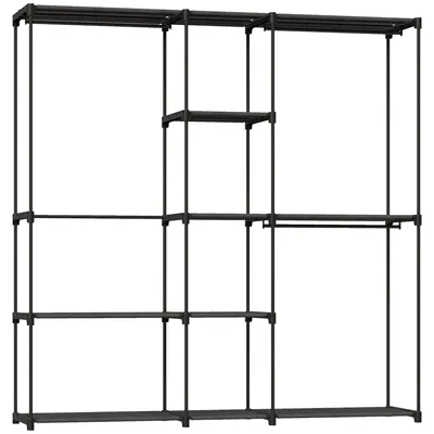 Produktbild von Kleiderschrank offen, 4 Stock Kleiderständer mit 2 Hängefächern für Wohnzimmer, 182 x 43 x 185 cm, Schwarz