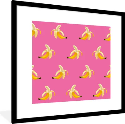 Produktbild von MuchoWow® MuchoWow® Gerahmtes Poster Banane - Muster - Rosa 40x40 cm - Poster mit zchwarzem Bilderrahmen - Poster - Plakat im Rahmen