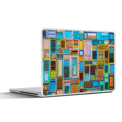 Produktbild von MuchoWow® Laptop Aufkleber Sticker Cover Türen - Blau - Abstrakt - Architektur - Neon 31x22.5 cm - Laptop-Deko