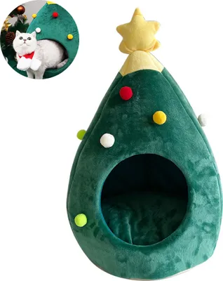 Produktbild von Weihnachtsbaumförmiges Katzenhaus, tragbares Katzen-Iglu für Kleintiere, Grün