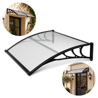 Produktbild von ISOISL Haustürvordach mit Regenrinne 150 x 100 cm, Polycarbonat, Schwarz/Transparent