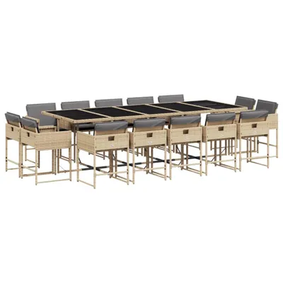 Produktbild von 15-tlg. Garten-Essgruppe mit Kissen Beigemischung Poly Rattan