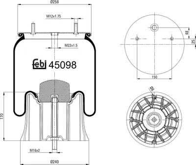 Produktbild von FEBI BILSTEIN Luftfederbalg Federbalg 45098 575mm 170mm 259mm 241mm