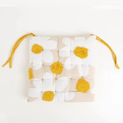 Obrázek produktu pro STOF | Sedák – polštář na židli – dekorativní polštář – žlutý a bílý – 38 x 38 cm – oboustranný – 1 kus – s obsahem bavlny