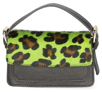 Productafbeelding van Clutch tas voor dames, leer, paardenprint (cheetah), afneembare schouderband, gemaakt in Italië