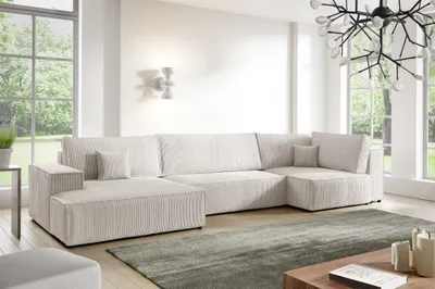 Produktbild von Wohnlandschaft Schlafsofa CORUNIA Stoff Poso Altweiß Ottomane Links