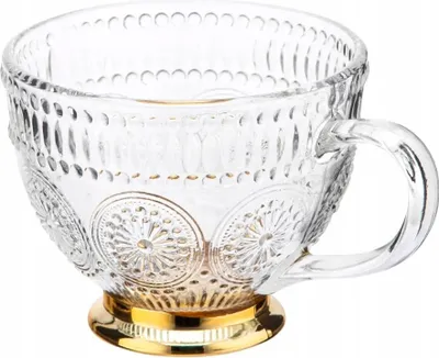 Produktbild von Glastasse 430 ml mit Goldfuß, Vintage Teetasse & Kaffeebecher, 1 Stück