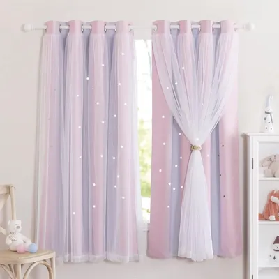 Image de Rideau pour enfant, double épaisseur, 160x132 cm, avec motif d'étoiles, pour chambre d'enfant