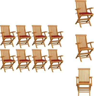 Produktbild von vidaXL Gartenstühle mit Roten Kissen 8 Stk. Massivholz Teak -  Gartenstühle
