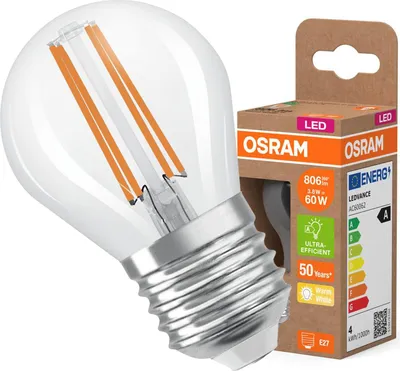 Zdjęcie produktu dla Żarówka LED P45 Kulka E27 3.8W = 60W 806lm 2700K Ciepła 320° 213lm/W CLASSIC ENERGY EFFICIENCY Osram