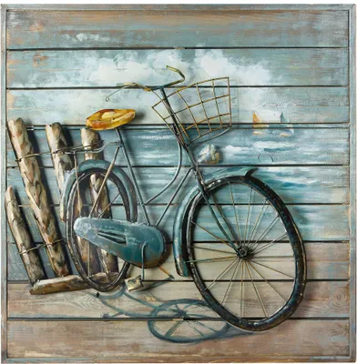 Immagine prodotto di Gilde GILDE Gallery, Bild, quadratisch, "Enjoy The Ride", Fahrradmotiv, Strandmotiv, Holz, Metall, blau, braun, VE 1, L. 6.5 cm, B. 80 cm, H. 80 cm 38913 4009079389135
