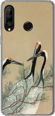 Produktbild von MuchoWow® Handyhülle Schutzhülle Hülle für Telefoonhoesje Huawei P30 Lite Blätter - Kranich - Tiere - Skandinavisch - Japan Silikon Softcase Handy Hülle - Handyhülle