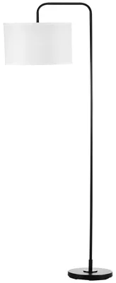 Zdjęcie produktu dla Nowoczesna lampa stojąca z abażurem z tkaniny – metalowa, czarna | Kolor: czarny | Wymiary: 38x64x163,5 cm