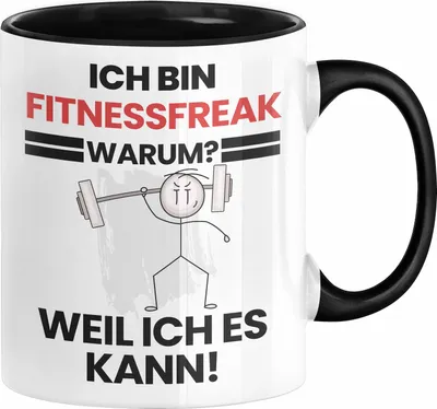 Produktbild von Fitnessfreak Geschenk Tasse Lustiger Spruch Ich Bin Fitnessfreak Warum Weil Ich Es Kann Geschenkidee Bester Fitnessfreak Geburtstag Kaffee-Becher (Schwarz)