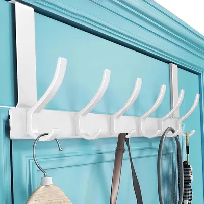 Imagen del producto de Perchero de 6 ganchos metálicos, blanco, para puerta trasera, baño o pasillo