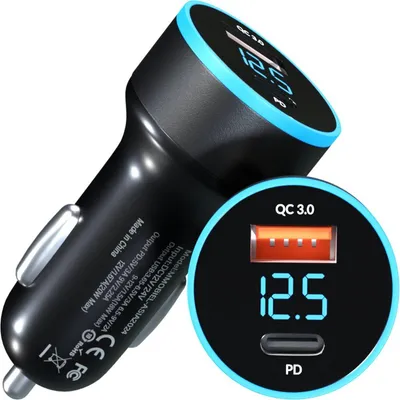 Produktbild von Autolader USB - 2-Ports USB-C und USB-A Autoladegerät - 38W Autoladegerät Telefon mit Quick Charge 3.0 und Power Delivery - Ladegeräte - Schwarz