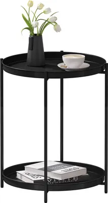 Produktbild von Runder Beistelltisch mit Stauraum und 2 herausnehmbaren Tabletts | Schwarz | 44x44x53 cm