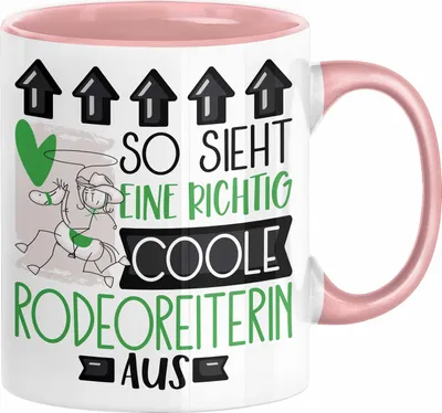 Produktbild von Rodeoreiterin Geschenk Tasse Geschenkidee für Rodeoreiterin Geburtstag Weihnachten Spruch So Sieht Eine Richtig Coole Rodeoreiterin Aus Kaffee-Becher  (Rosa)