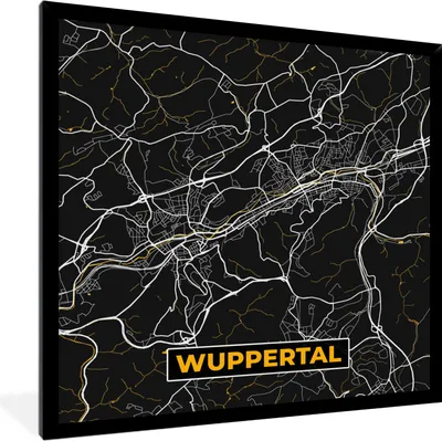 Produktbild von MuchoWow® Gerahmtes Poster Wuppertal - Gold - Karte - Stadtplan - Deutschland 40x40 cm - Poster mit Schwarzem Bilderrahmen Wandposter Rahmen Foto Bilder - Mit Rahmen - Wanddekoration Schlafzimmer