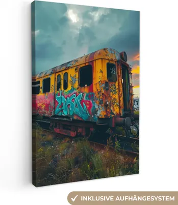 Obrázek produktu pro Obrazy na plátně 40x60 cm - Graffiti - Opuštěný vlak - Street Art, Obrazy Obývací pokoj Modern, Nástěnná dekorace