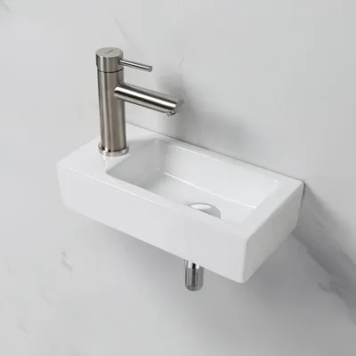 Zdjęcie produktu dla Umywalka wisząca Ibergrif, biała, ceramika, wymiary: 37,6 x 18,8 x 9,3 cm