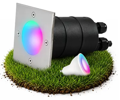 Produktbild von SSC-LUXon MADON Außenbeleuchtung Bodeneinabuspot IP67 - LED GU10 WLAN Smart RGB CCT - Bodenstrahler eckig befahrbar kompatibel mit Alexa, Siri & Google