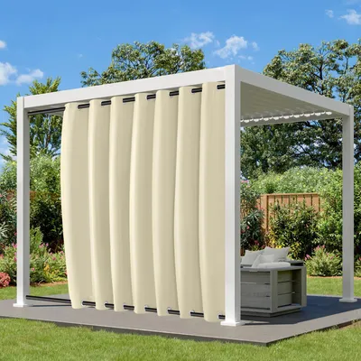 Produktbild von Outdoorvorhang mit Ösen Oben und Unten, Extra Breit Blickdicht Vorhänge Wasserdicht Wetterfest Gardinen für Balkon Pavillon, Beige, B254xH213cm