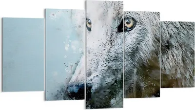 Produktbild von Bild auf Leinwand - Leinwandbild - 5 Teile - Weiß Der Wolf Bild - 160x85cm - Wand Bild - Wanddeko - Wandbilder - Leinwanddruck - Bilder - Wanddekoration - Leinwand bilder - Wandbild - EA160x85-4623