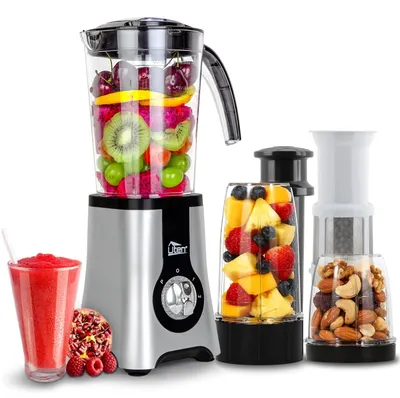 Produktbild von UTEN SBL316ABC(UEA028) Standmixer, Kunststoffgehäuse, 220 Watt, 1,25 l Behälter, 3 Geschwindigkeiten, Universalzerkleinerer-Zubehör, Becher mit Trinkdeckel