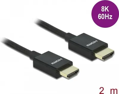 Obrázok produktu pre DeLOCK 85385, 2 m, Typ HDMI (štandard), Typ HDMI (štandard), 3D kompatibilita, 48 Gbit/s, Čierna
