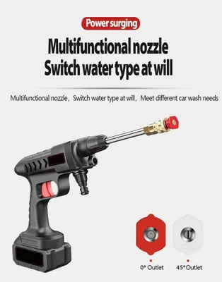 Image de Nettoyeur haute pression portable pour voiture - pistolet de lavage sans fil - pression de 60 bars - batterie lithium-ion de 30 000 mAh - buse en cuivre - avec tuyau d'eau - prise européenne