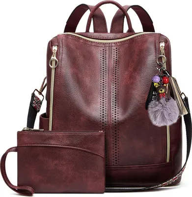 Produktbild von OKWISH Rucksack Laptoprucksack Schulrucksack Lederrucksack Freizeitrucksack Reiserucksack Tasche Handtasche Kunstleder Umhängetasche Rot