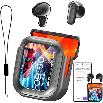 Produktbild von Drahtlose Bluetooth-Übersetzungs-Ohrhörer, Ohrhörer mit KI-Übersetzung in Echtzeit, Übersetzer-Kopfhörer mit LCD-Touchscreen für 134 Sprachen