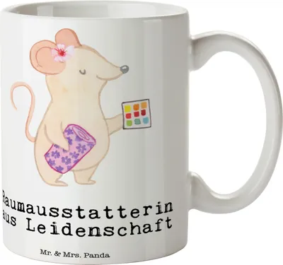 Produktbild von Mr. & Mrs. Panda Keramiktasse Raumausstatterin Leidenschaft - Weiß - Geschenk, Pott, Becher, Tasse, Kaffeetasse, mit Spruch, Kaffeebecher