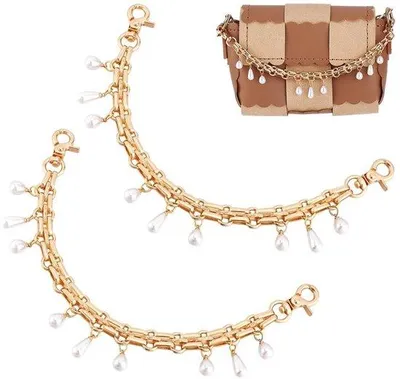 Productafbeelding van Portemonnee Ketting 2 Stuks - Gouden Tas Ketting - Metalen Portemonnee Extender - Parel Hangers - 255 mm Lang - Veelzijdig Gebruik