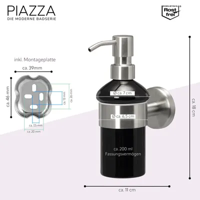 Produktbild von bremermann Bad-Serie PIAZZA KERAMIK Seifenspender schwarz, Edelstahl matt