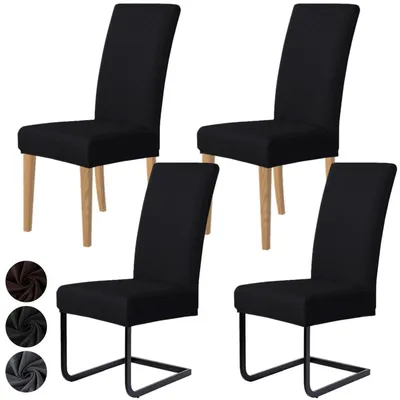 Produktbild von Stuhlhussen 4er Set Jacquard Stretch Schwarz Waschbar für Esszimmerstühle