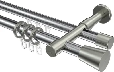 Produktbild von Interdeco Rundrohr-Innenlaufstange / Gardinenstange (Kombination) Chrom / Edelstahl-Optik, Typ Prestige Sitra (Konus), 20 mm Ø 2-läufig, 200 cm