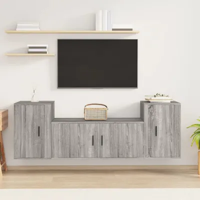 Produktbild von The Living Store 3-tlg. TV-Schrank-Set Grau Sonoma Holzwerkstoff
