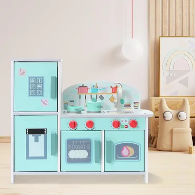 Produktbild von Oryxearth Kinder-Holzküche, Spielküche mit Kühlschrank, Kochfeld, Aufbewahrungsregal, Küchenzubehör, Geschirr, Gewürze, Lernspielzeug, Küchen Geschenk