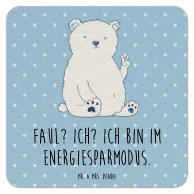 Produktbild von Mr. & Mrs. Panda Tischuntersetzer Eisbär Faul 25er Set - Blau Pastell - Geschenk, Bär, Bierdeckel, Tassenuntersetzer, Teddy, Flaschenuntersetzer, Homeoffice, Bierfilzl