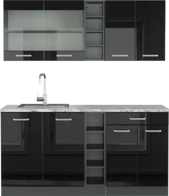 Produktbild von Singleküche Vicco R-Line Schwarz Hochglanz/Anthrazit 160 cm , AP Marmor, Model 43112