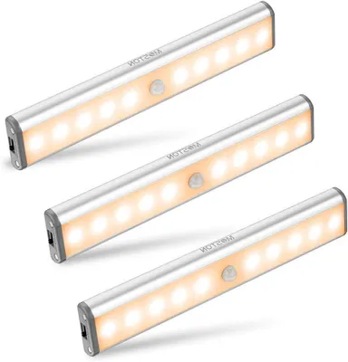 Immagine prodotto di Sensore di movimento per illuminazione armadi - Lampada notturna wireless - Illuminazione per armadi - Batteria ricaricabile - 10 LED - Luce bianca calda