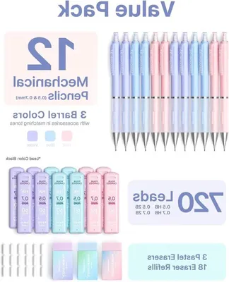 Pastellfarbige mechanische Bleistiftset mit 0,5 und 0,7 mm Minen, ideal zum Zeichnen und Schreiben